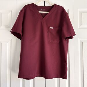 FIGS Leon 3 Pocket Scrub Top Men's XL Maroon V-Neck Medical Uniform